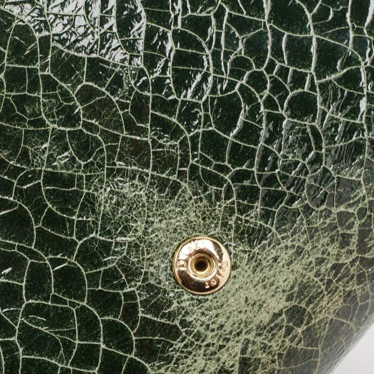 Pre Owned Dior Green Crackled Patent Leather Diorama Wallet On Chain