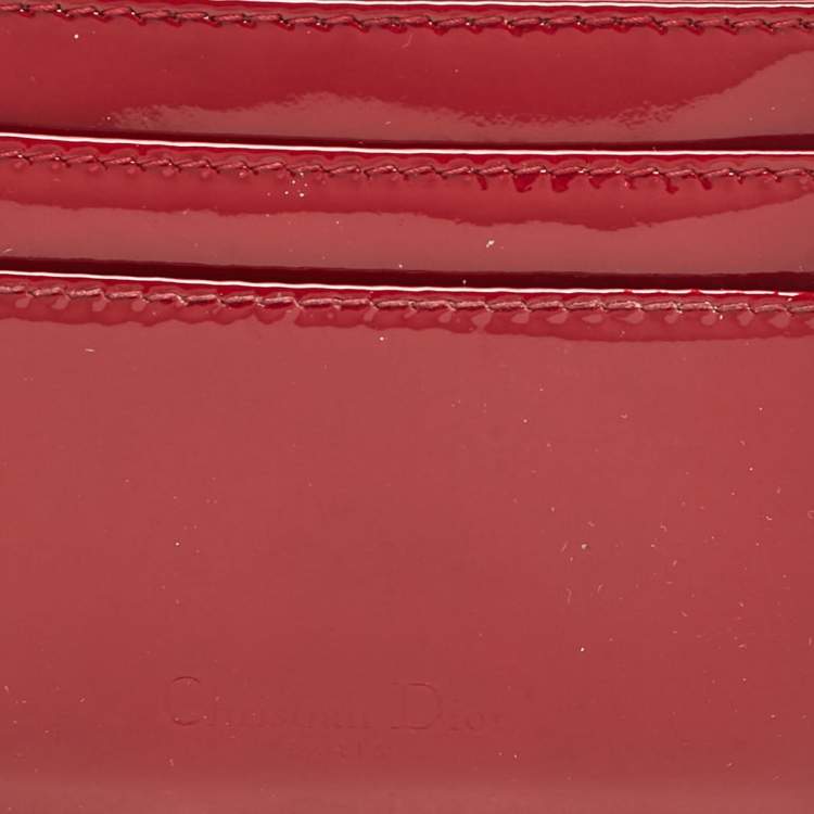 Pre Owned Dior Red Cannage Patent Leather Card Holder
