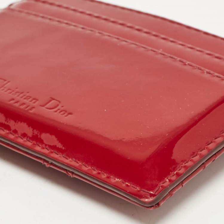 Pre Owned Dior Red Cannage Patent Leather Card Holder