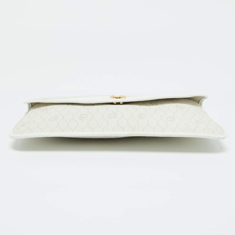 Pre Owned Dior Off White Honeycomb Monogram Coated Canvas and Leather Clutch