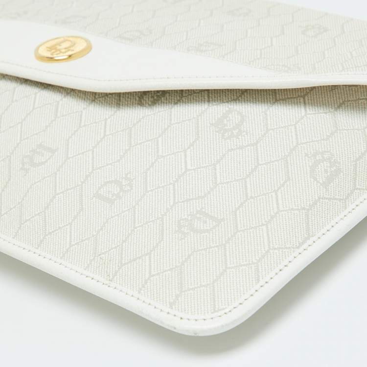Pre Owned Dior Off White Honeycomb Monogram Coated Canvas and Leather Clutch