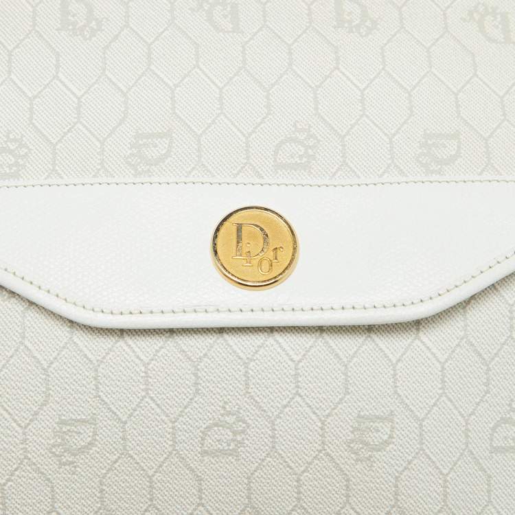 Pre Owned Dior Off White Honeycomb Monogram Coated Canvas and Leather Clutch