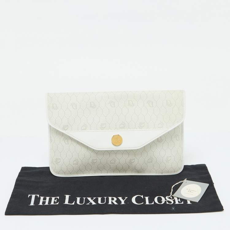Pre Owned Dior Off White Honeycomb Monogram Coated Canvas and Leather Clutch