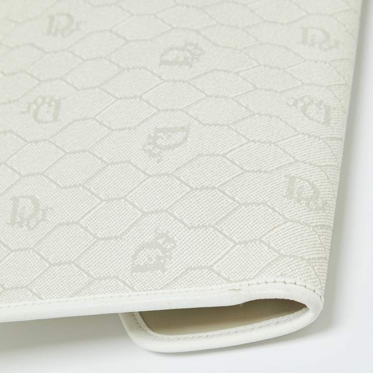 Pre Owned Dior Off White Honeycomb Monogram Coated Canvas and Leather Clutch