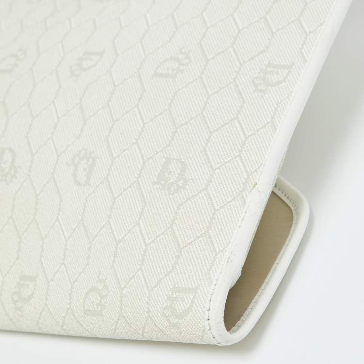 Pre Owned Dior Off White Honeycomb Monogram Coated Canvas and Leather Clutch