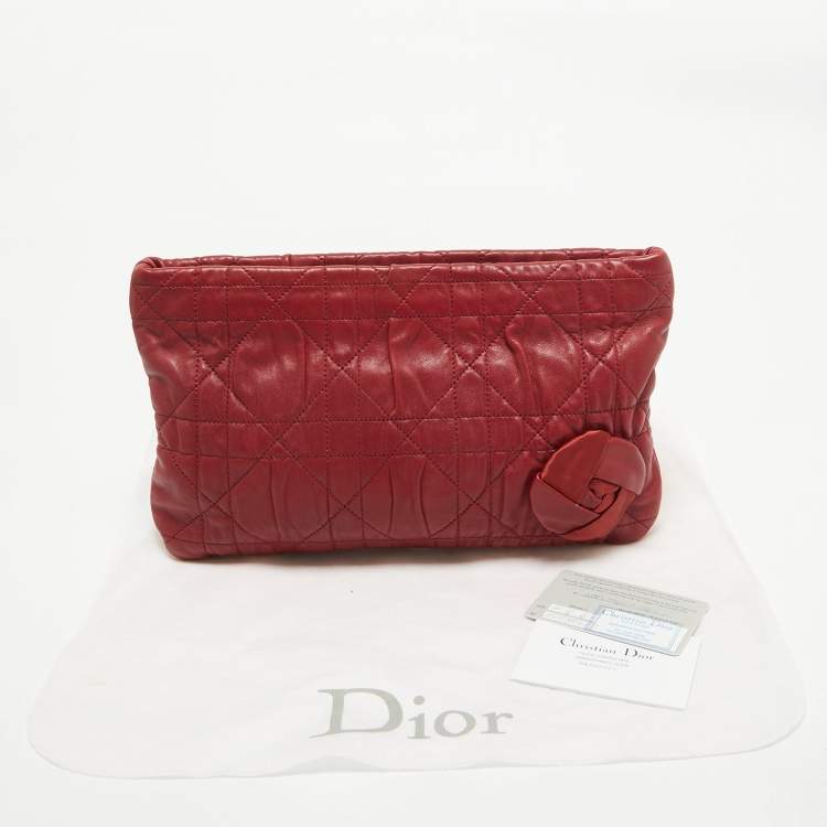 Pre Owned Dior Red Cannage Leather Oversized Rosette Clutch