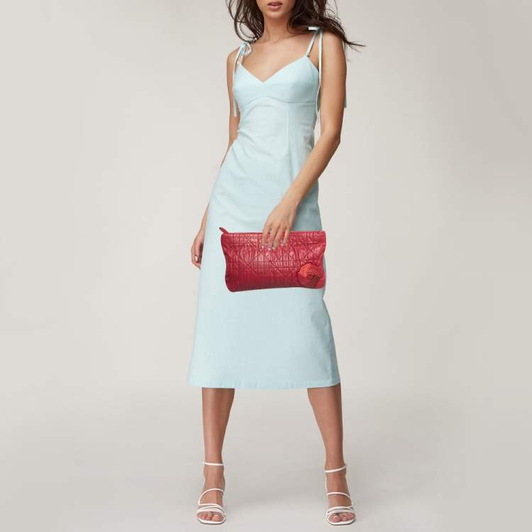 Pre Owned Dior Red Cannage Leather Oversized Rosette Clutch