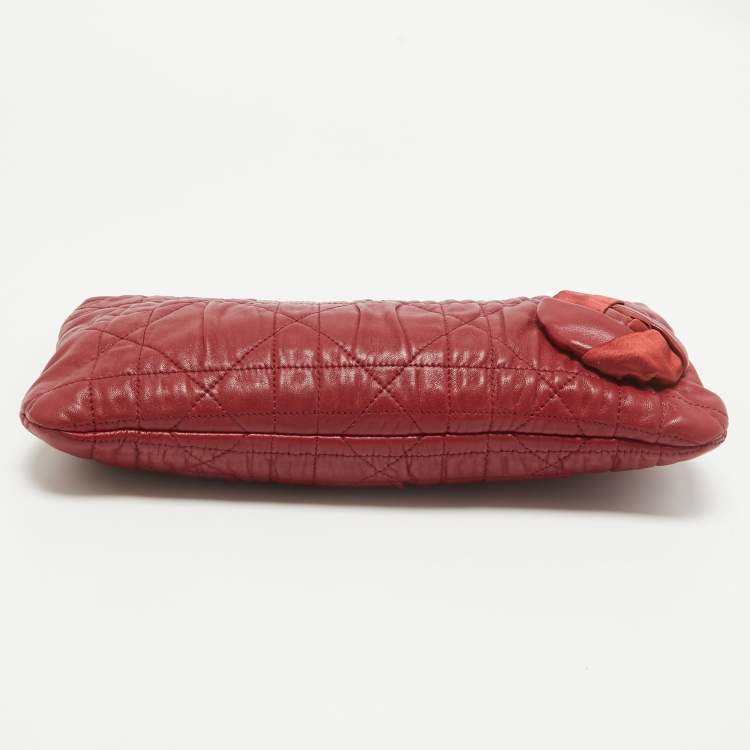 Pre Owned Dior Red Cannage Leather Oversized Rosette Clutch