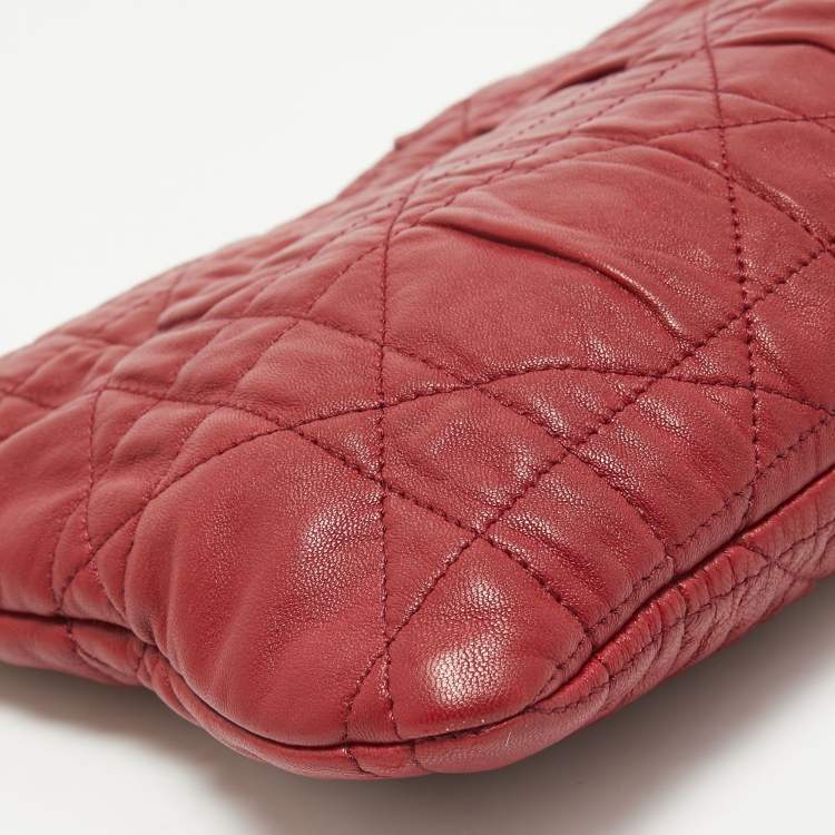 Pre Owned Dior Red Cannage Leather Oversized Rosette Clutch