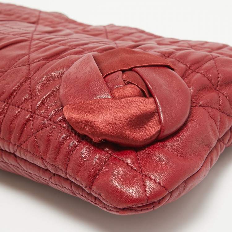 Pre Owned Dior Red Cannage Leather Oversized Rosette Clutch