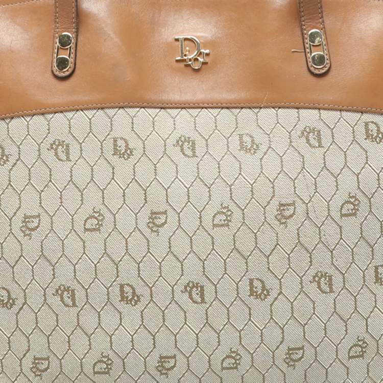 Pre Owned Dior Beige/Brown Honeycomb Coated Canvas and Leather Vintage Tote