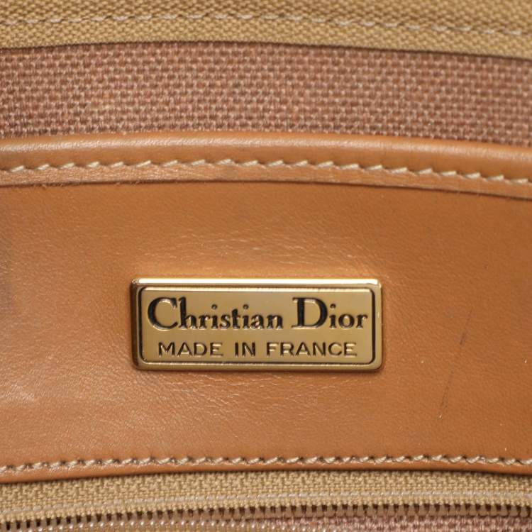 Pre Owned Dior Beige/Brown Honeycomb Coated Canvas and Leather Vintage Tote