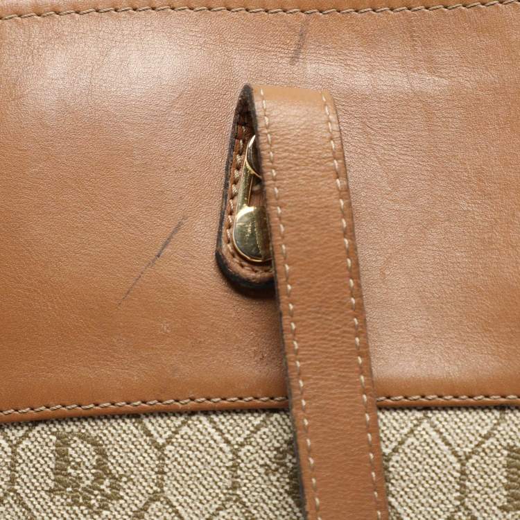 Pre Owned Dior Beige/Brown Honeycomb Coated Canvas and Leather Vintage Tote