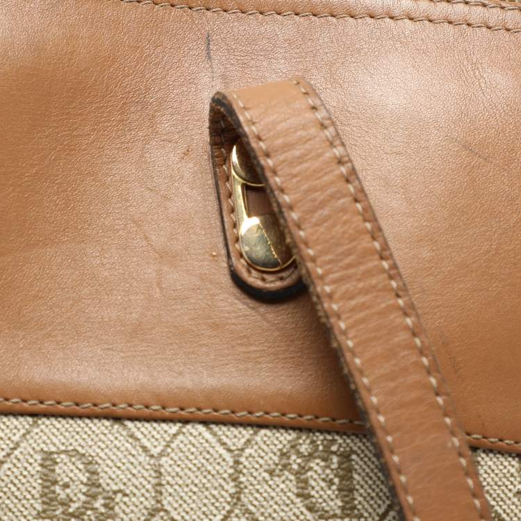 Pre Owned Dior Beige/Brown Honeycomb Coated Canvas and Leather Vintage Tote