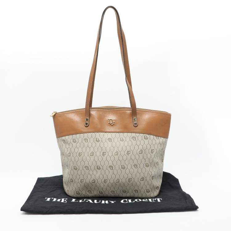 Pre Owned Dior Beige/Brown Honeycomb Coated Canvas and Leather Vintage Tote