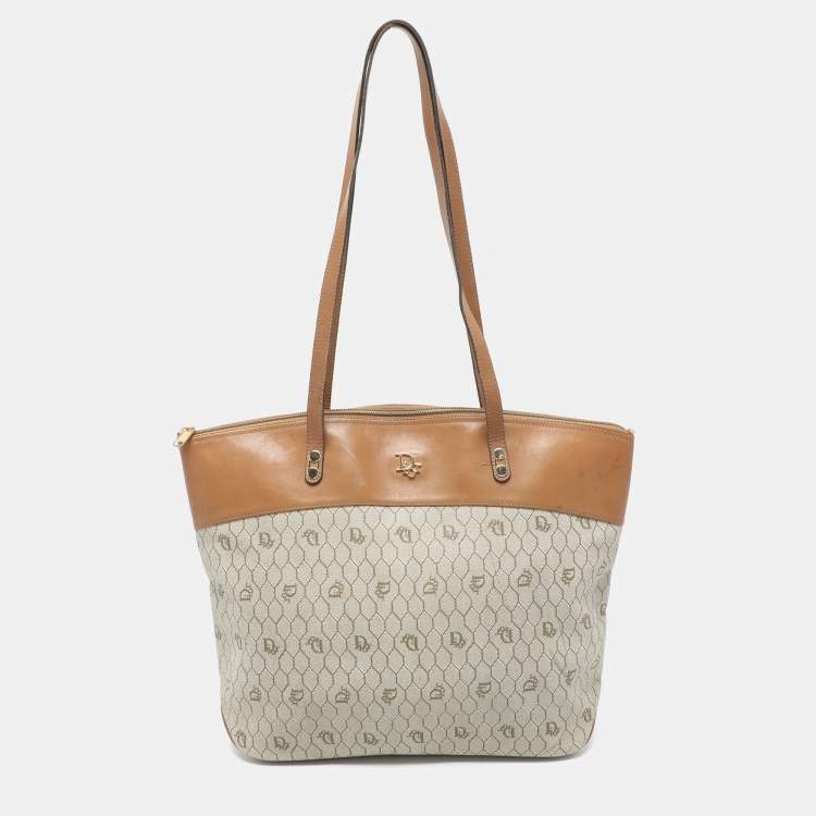 Pre Owned Dior Beige/Brown Honeycomb Coated Canvas and Leather Vintage Tote
