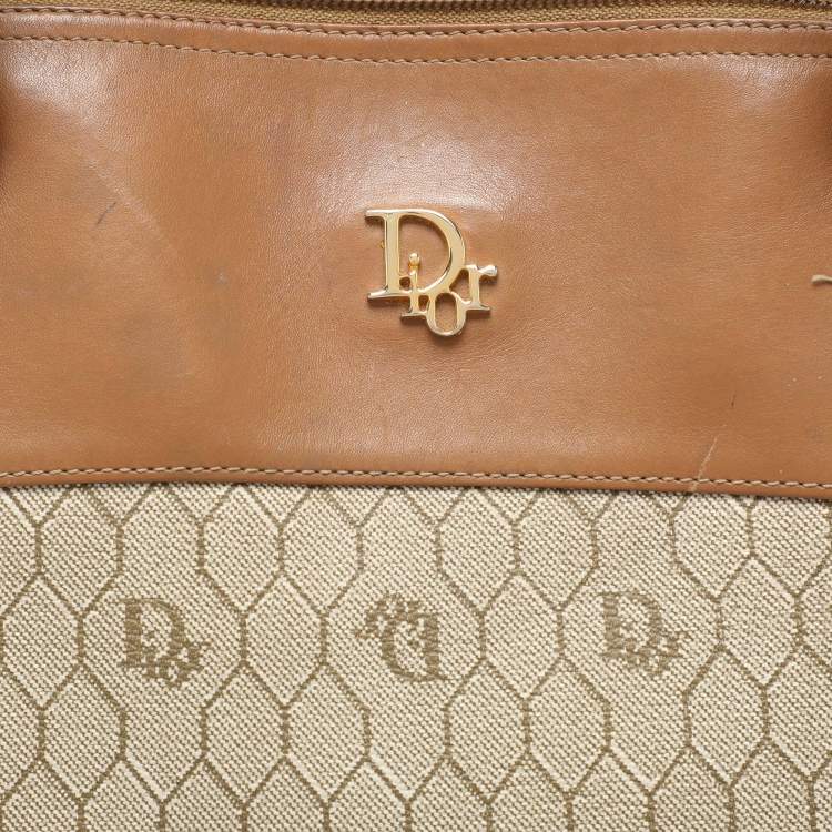 Pre Owned Dior Beige/Brown Honeycomb Coated Canvas and Leather Vintage Tote
