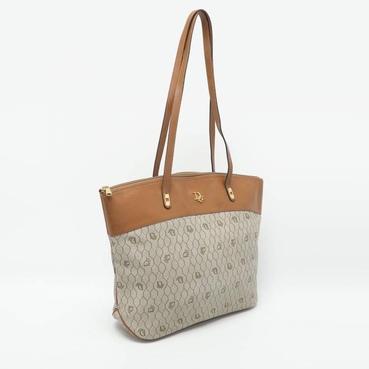 Pre Owned Dior Beige/Brown Honeycomb Coated Canvas and Leather Vintage Tote