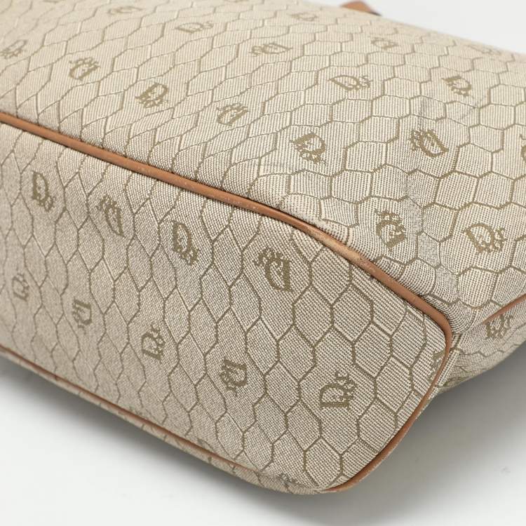 Pre Owned Dior Beige/Brown Honeycomb Coated Canvas and Leather Vintage Tote