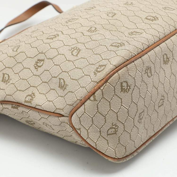 Pre Owned Dior Beige/Brown Honeycomb Coated Canvas and Leather Vintage Tote