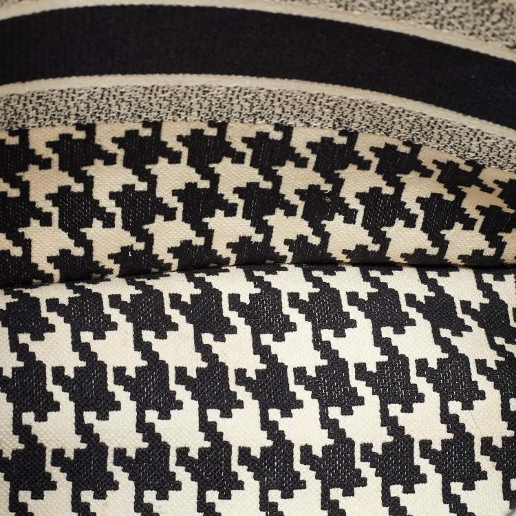 Pre Owned Dior Black/White Embroidered Macro Houndstooth Canvas Medium Book Tote