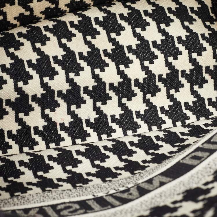 Pre Owned Dior Black/White Embroidered Macro Houndstooth Canvas Medium Book Tote