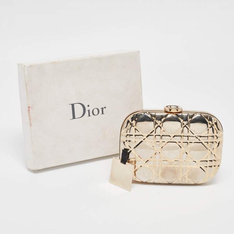 Pre Owned Dior Gold Cannage Metal Frame Clutch