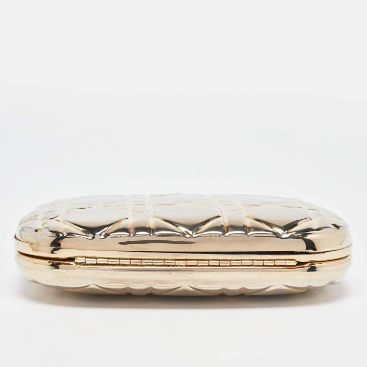Pre Owned Dior Gold Cannage Metal Frame Clutch