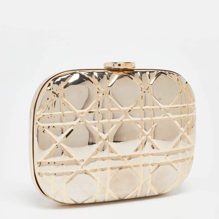 Pre Owned Dior Gold Cannage Metal Frame Clutch