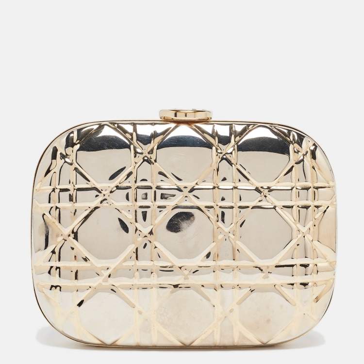 Pre Owned Dior Gold Cannage Metal Frame Clutch