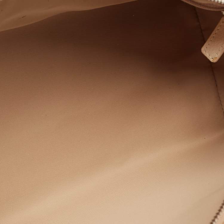 Pre Owned Dior Beige Diorissimo Coated Canvas Flower Embroidered Boston Bag