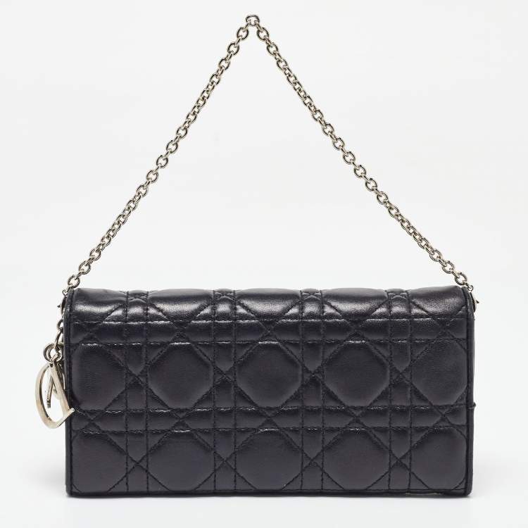 Pre Owned Dior Black Cannage Leather Lady Dior Wallet On Chain