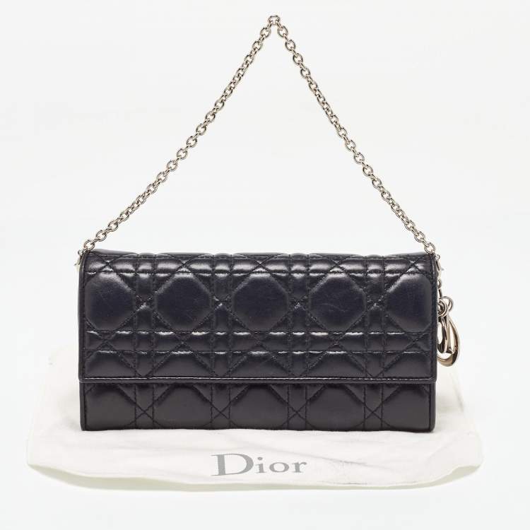 Pre Owned Dior Black Cannage Leather Lady Dior Wallet On Chain