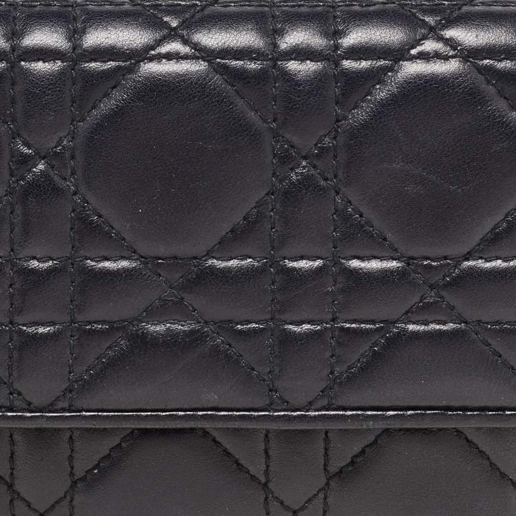 Pre Owned Dior Black Cannage Leather Lady Dior Wallet On Chain