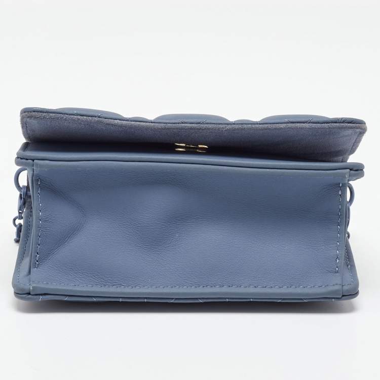 Pre Owned Dior Blue Matte Cannage Leather Wallet on Chain