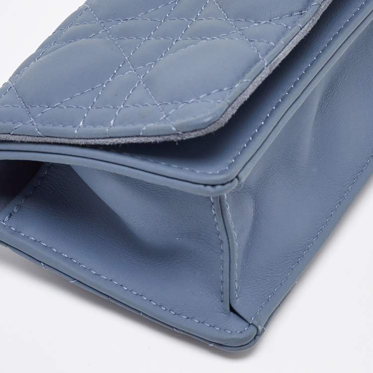 Pre Owned Dior Blue Matte Cannage Leather Wallet on Chain
