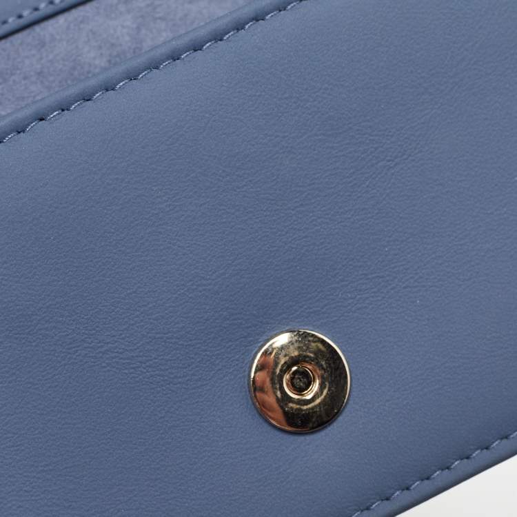 Pre Owned Dior Blue Matte Cannage Leather Wallet on Chain