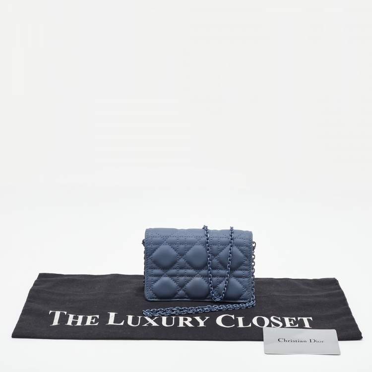 Pre Owned Dior Blue Matte Cannage Leather Wallet on Chain