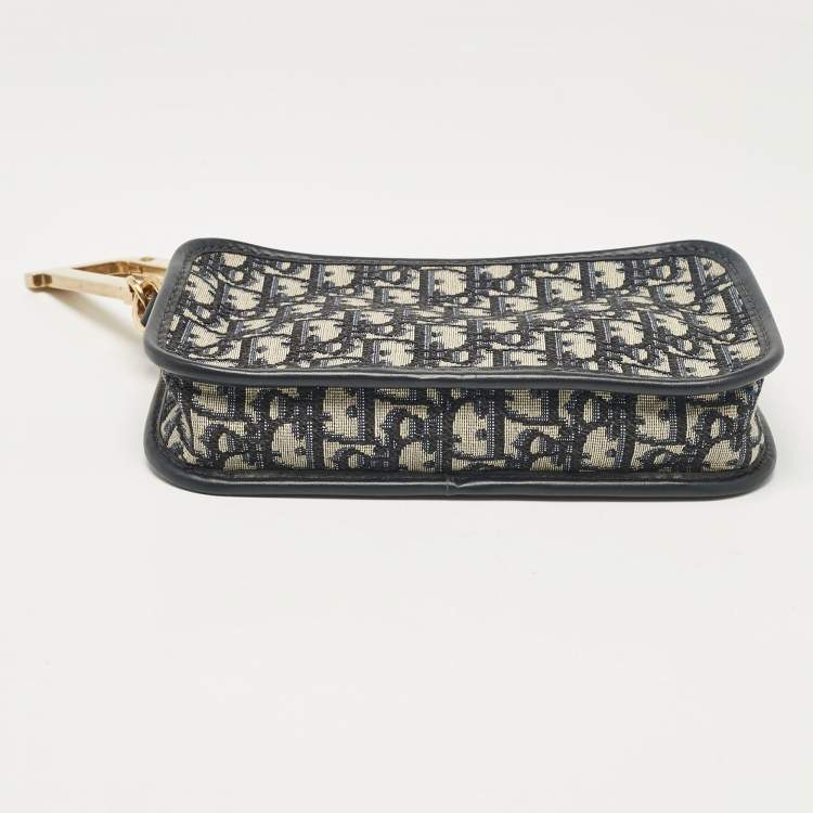 Pre Owned Dior Navy Blue Oblique Canvas and Leather Diorquake Clutch