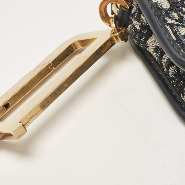 Pre Owned Dior Navy Blue Oblique Canvas and Leather Diorquake Clutch