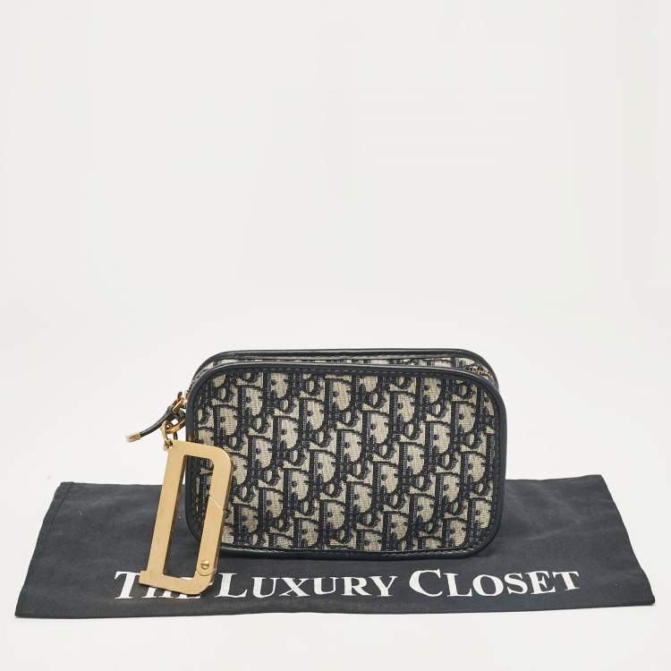 Pre Owned Dior Navy Blue Oblique Canvas and Leather Diorquake Clutch