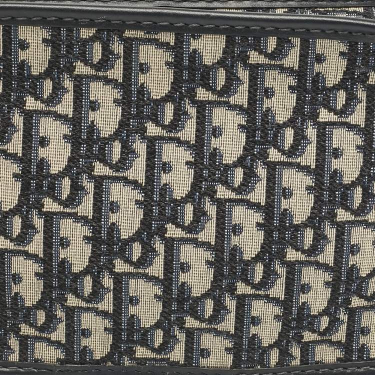 Pre Owned Dior Navy Blue Oblique Canvas and Leather Diorquake Clutch