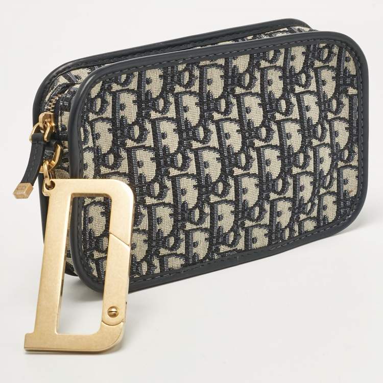 Pre Owned Dior Navy Blue Oblique Canvas and Leather Diorquake Clutch