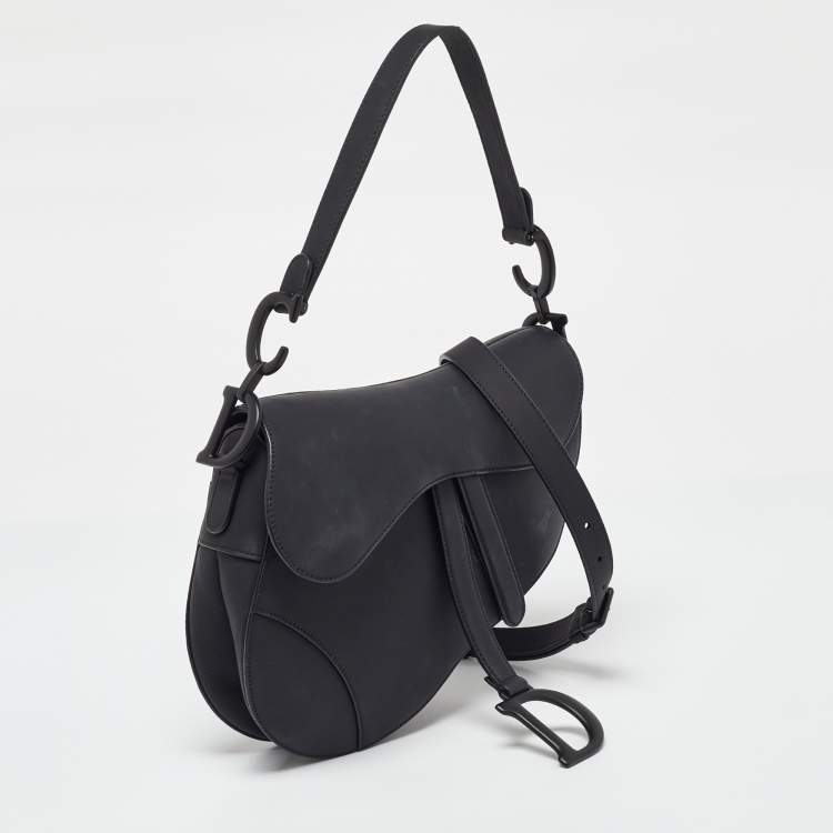 Pre Owned Dior Black Ultramatte Leather Saddle Bag with Strap