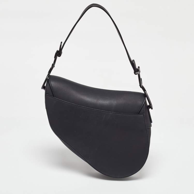 Pre Owned Dior Black Ultramatte Leather Saddle Bag with Strap