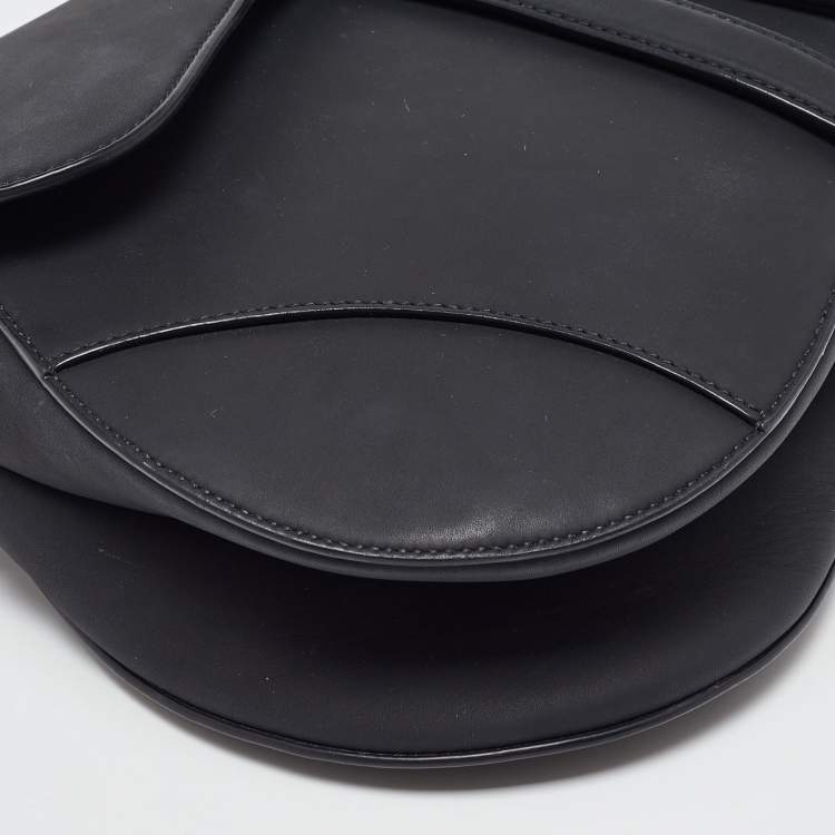 Pre Owned Dior Black Ultramatte Leather Saddle Bag with Strap