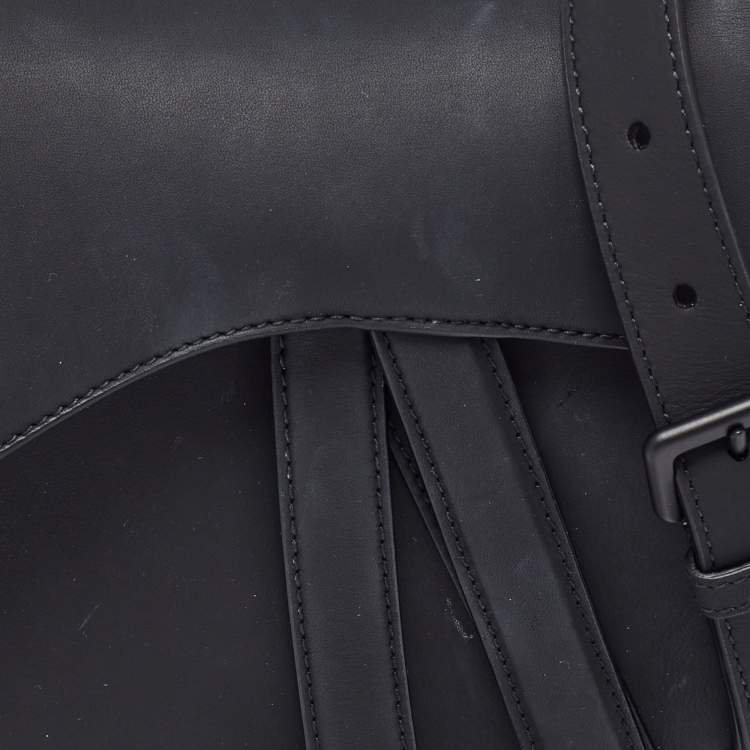 Pre Owned Dior Black Ultramatte Leather Saddle Bag with Strap