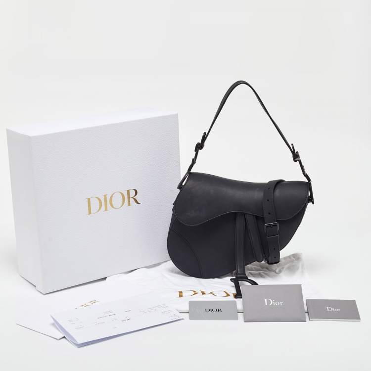 Pre Owned Dior Black Ultramatte Leather Saddle Bag with Strap