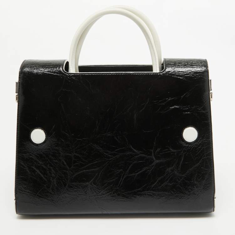 Pre Owned Dior Black/White Crinkled Patent Leather Medium Diorever Top Handle Bag