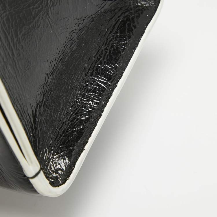 Pre Owned Dior Black/White Crinkled Patent Leather Medium Diorever Top Handle Bag
